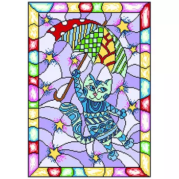 1918 Канва с рисунком Матренин посад 'Витраж Волшебный кот' 37*49см