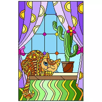 1920 Канва с рисунком Матренин посад 'Витраж Хитрый кот' 37*49см