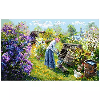 1932 Канва с рисунком Матренин посад 'Деревня' 33*45 см (37*49 см)