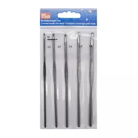195991 Набор крючков для вязания, алюм., цв. оруж. металл 2,5-5,0мм Prym