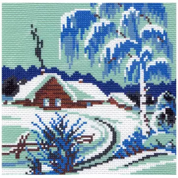 198-1 Канва с рисунком Матренин посад 'Зимнее утро' 21*29 см (28*37 см)