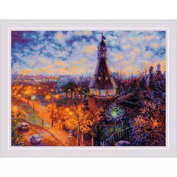 1990 Набор для вышивания Риолис 'Ночная Москва. Симонов монастырь' 30*40см