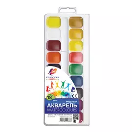 19С 1292-08 Акварель 'Классика' 18 цветов без кисти (европодвес)