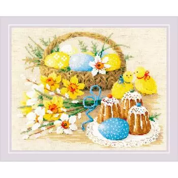 2007 Набор для вышивания Риолис 'Пасхальный натюрморт с цыплятами' 24*30см