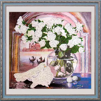 214 Набор для вышивания бисером Butterfly 'Розы и голуби', 26*28 см