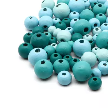 216 Набор деревянных бусин со шнуром, бирюзовый микс, 6,8,10,12мм, 90шт/упак, Astra&amp;Craft