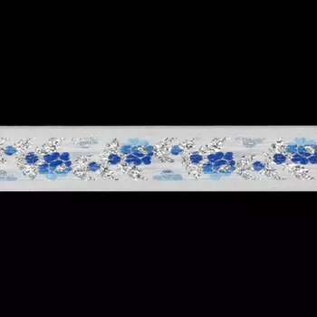 26011 Тесьма жаккардовая 26мм*10м (голубой/белый)