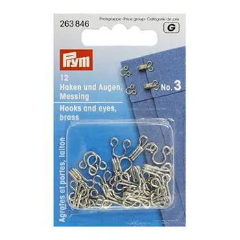 263846 Крючки и петли (латунь) 3 серебристый цв. Prym