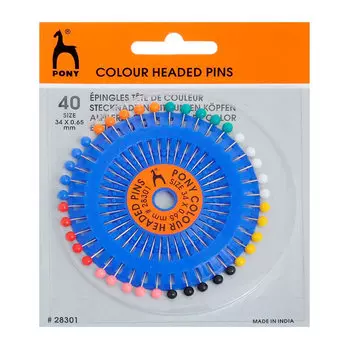 28301 Булавки наметочные с цветной головкой 0,65мм/34мм, сталь/пластик, 40шт PONY