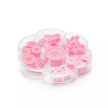 29506 Набор в контейнере 'Малышка-пуговки' (36 пуговок+ 2 декоративных элемента) цв. розовый