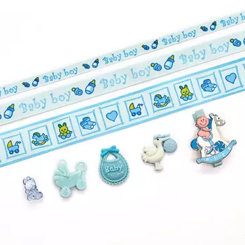 29507 Набор декоративных элементов 'Малыш-baby Boy' (16 элементов+ленты 3шт*1м) цв. голубой