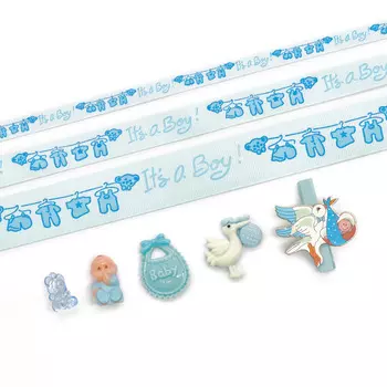 29507 Набор декоративных элементов 'Малыш-it's a Boy' (16 элементов+ленты 3шт*1м) цв. голубой