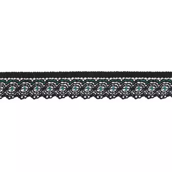 2.17P Кружево эластичное 2см*10м (черный/бирюза)