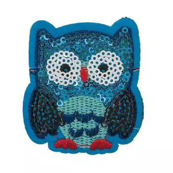 3033291 Термоаппликация сова пайетки 6*5,3см синий