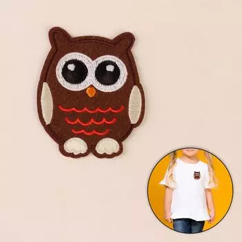 3033299 Термоаппликация сова 8*6,5см коричневый