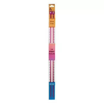 34505 Спицы вязальные с измер. шкалой 3,00мм*35см, металл, красный, PONY