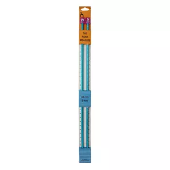 34511 Спицы вязальные с измер. шкалой 5,00мм*35см, металл, голубой, PONY