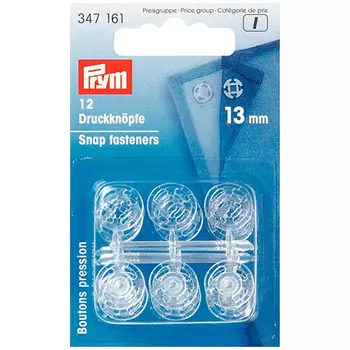 347161 Пришивные кнопки (пластик) 13мм, прозрачные Prym