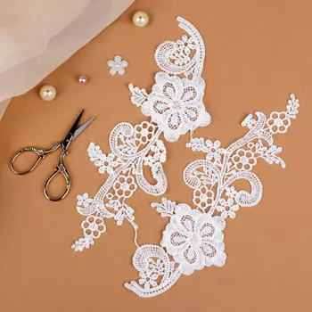 3557523 Аппликации пришивные лейсы полиэстер 24,5*9см белый