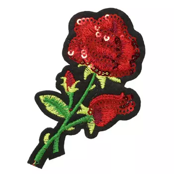 3579151 Термоаппликация 'Роза', с пайетками, 9*5см, цвет красный