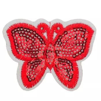 3579196 Термоаппликация бабочка 5*6,5см упак/10шт красный пайетки