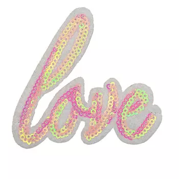 3579199 Термоаппликация 'Love', с пайетками, 8*7,5см, цвет розовый