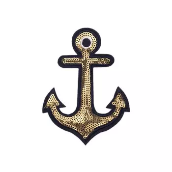 3579205 Термоаппликация якорь 12*9см золотой пайетки