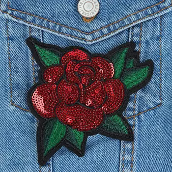 3579206 Термоаппликация 'Роза', с пайетками, 12*11см, цвет красный