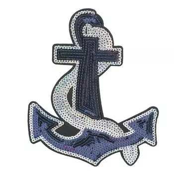 3785403 Термоаппликация якорь 21,5*17,5см белый пайетки