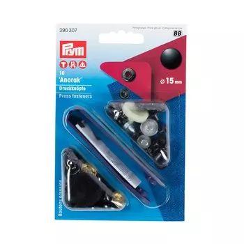 390307 Кнопки 'Анорак' (латунь), черный цв. 15мм Prym