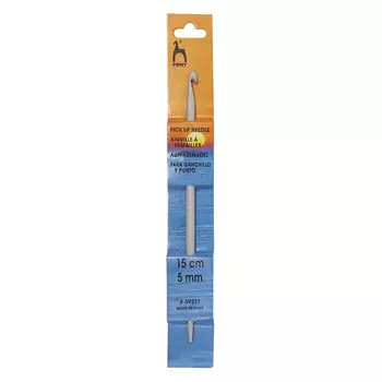39211 Крючок-спица вязальный 5,00мм*15см, алюм. PONY