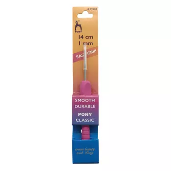39903 Крючок вязальный 1,00мм*14см, алюм./резина PONY