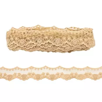 3AR077 Кружево матовое на сетке 4,5см*11,35м (бежевый)