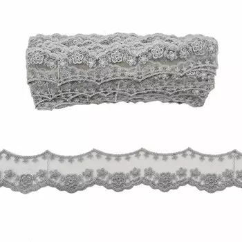 3AR077 Кружево матовое на сетке 4,5см*11,35м (серый)