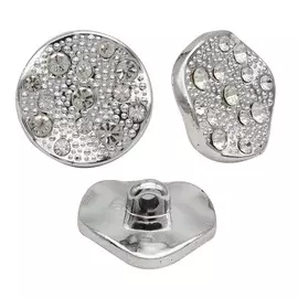 3AR1089 Пуговица со стразами на ножке 40L (серебро)
