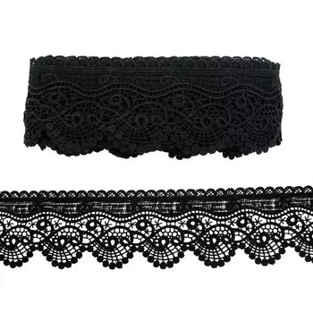 3AR195 Кружево матовое гипюр 8,5см*13,72м (черный)