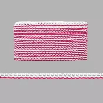 3AR226 Кружево вязаное 1см*13,72м (9 белый/фуксия)