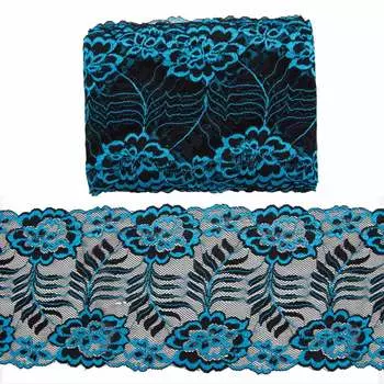 3AR286 Кружево эластичное двухцветное 17см*13,72м (02 бирюзовый/черный)