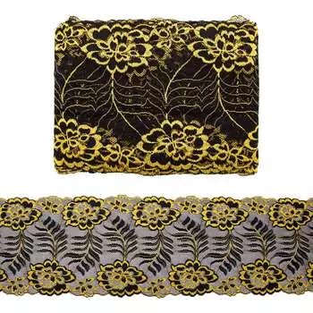 3AR286 Кружево эластичное двухцветное 17см*13,72м (04 желтый/черный)