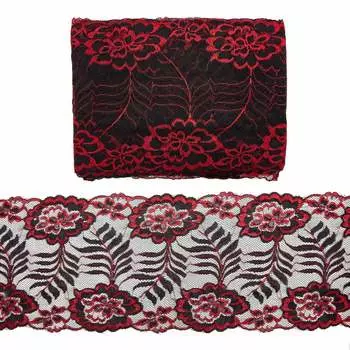 3AR286 Кружево эластичное двухцветное 17см*13,72м (05 бордовый/черный)