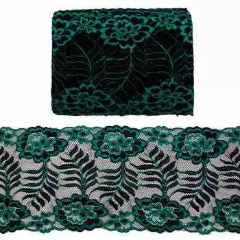 3AR286 Кружево эластичное двухцветное 17см*13,72м (07 зеленый/черный)