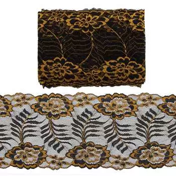 3AR286 Кружево эластичное двухцветное 17см*13,72м (08 капучино/черный)