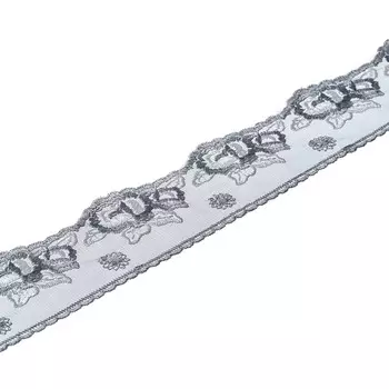 3AR301 Кружево на сетке (д/штор) 7,5см*13,72м (жемчужно-серый)