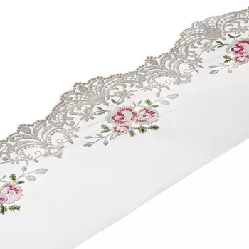 3AR305 Кружево на сетке 17см*13,72м, цвет молочн/роз
