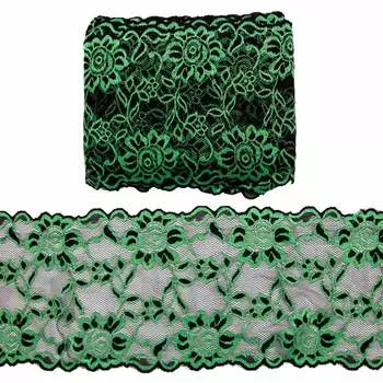 3AR362 Кружево эластичное двухцветное 17см*9,14 м (3 черный/зеленый)