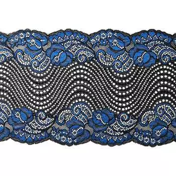 3AR369 Кружево эластичное 18см*9,14м (10 черный/синий)