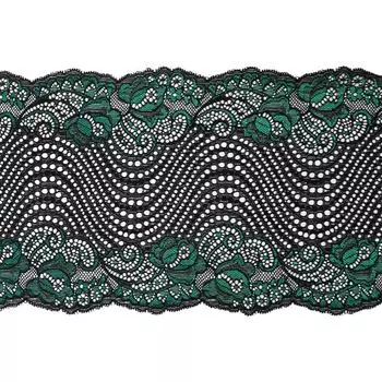 3AR369 Кружево эластичное 18см*9,14м (4 черный/зеленый)