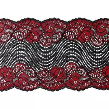 3AR369 Кружево эластичное 18см*9,14м (6 черный/красный)