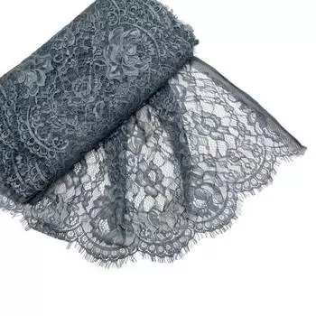 3AR704 Кружево широкое шантильи на сетке 30см*15м (т-серый)
