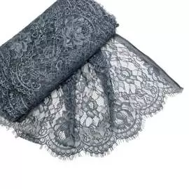 3AR704 Кружево широкое шантильи на сетке 30см*3м (т-серый)
